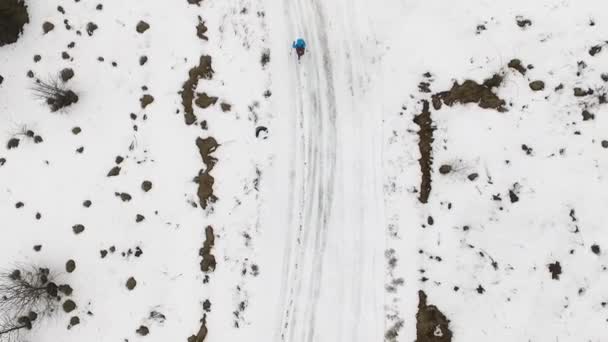 Turist promenader i snö — Stockvideo