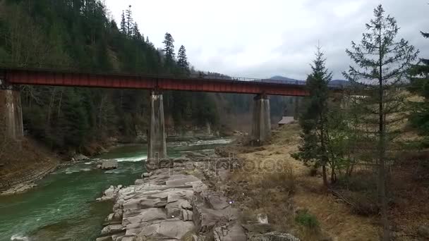 Beau paysage de pont sur la rivière de montagne — Video