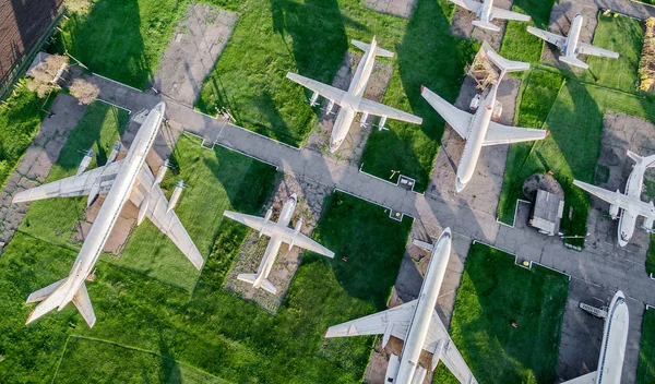 Top view of old airplanes exhibition — Stock Photo, Image