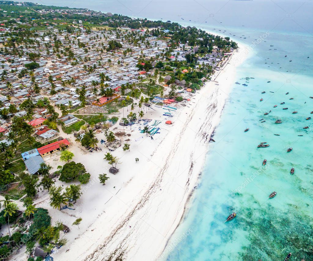 beautiful landscape with ocean and African island, aerial photo