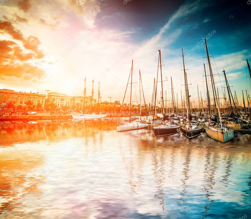 yachts at sunset