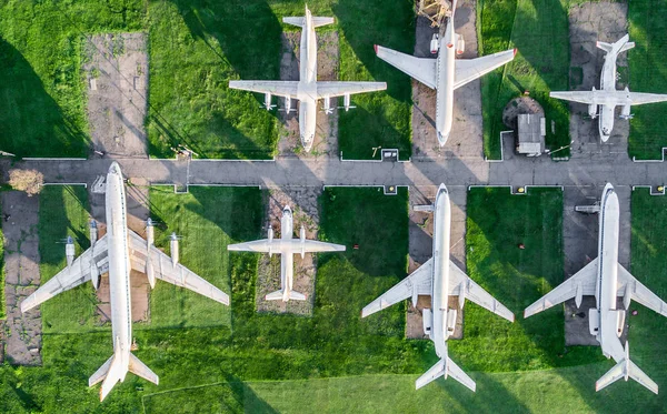 Top view of old airplanes exhibition — Stock Photo, Image