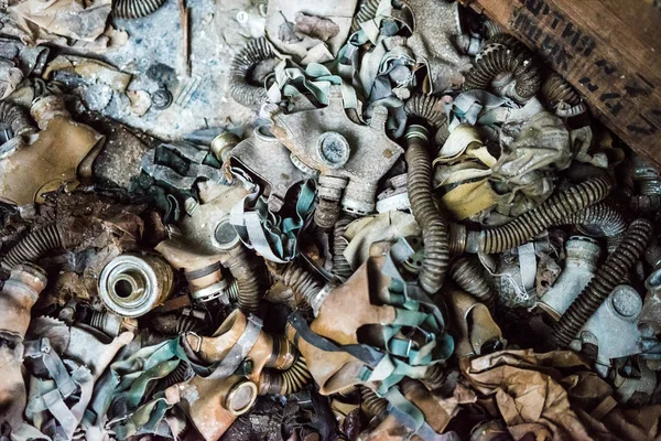 school room with trash and masks on the floor in Pripyat