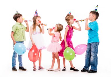 çocuk doğum günü şapka ve baloons ile