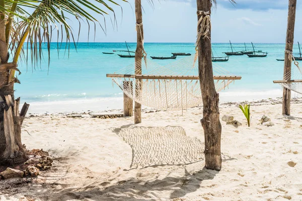 Beautiful seascape with hammock on a beach — Stock Photo, Image