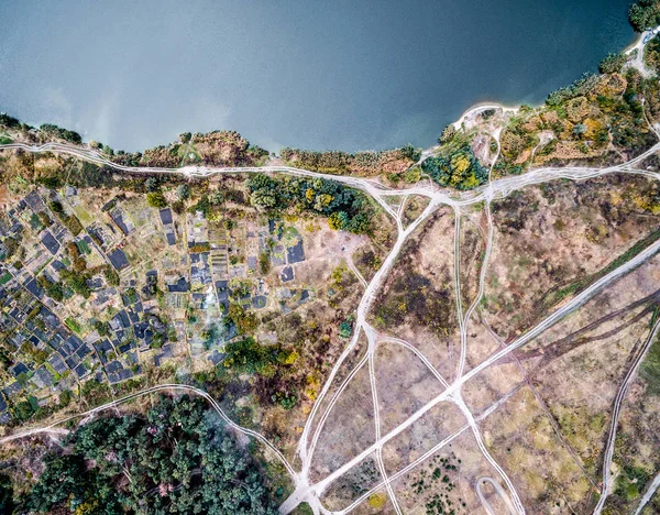 Beautiful aerial photo of terrain with access to water — Stock Photo, Image