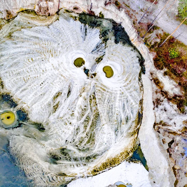 Modèles abstraits sur le sol à partir de cours d'eau ressemblant à hiboux — Photo