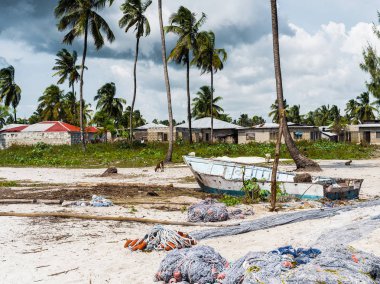 Afrika village yakınındaki bir plajda ağlar Balık tutma kullanılan