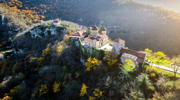 Sunlit Motsameta monastery in Georgia, top view — Stock Photo, Image