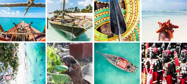 Inseln verloren im Ozean, primitives Leben, Collage — Stockfoto