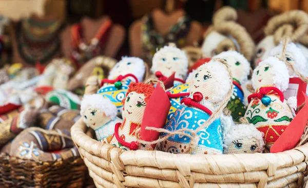 Textile traditional dolls as souvernirs at the fair — Stock Photo, Image