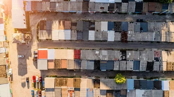 Dilapidated one story buildings, depressed area, topview — Stock Photo, Image