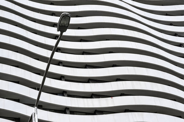 Curved facade of grey building