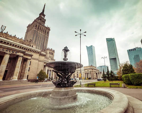 View from the fountain on the Palace of Culture — Stock Photo, Image