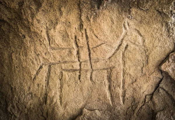 Petroglyph of a horseback rider — Stock Photo, Image