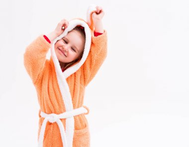 kid playing in bathrobe with bunny ears clipart