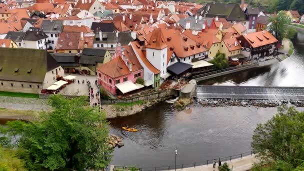 Cityscape of Krumlov with dark clouds — Stock Video