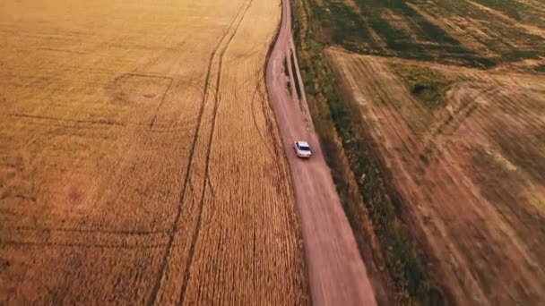Ovanifrån av bil ridning genom landsbygden — Stockvideo