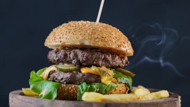 Zblízka šťavnatý burger — Stock video