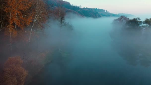 Sonbaharda nehrin yukarısında sis — Stok video