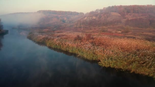 Сценический пейзаж в туманной долине — стоковое видео