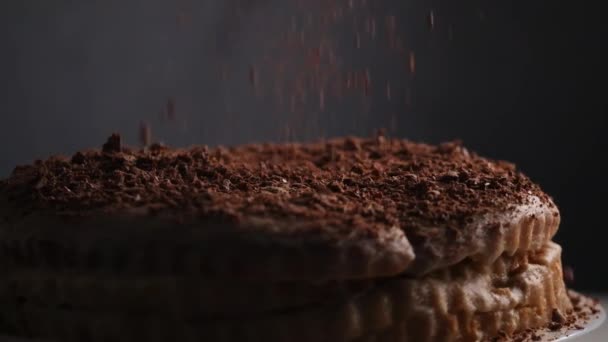 Czekolada posypywanie ciasta — Wideo stockowe
