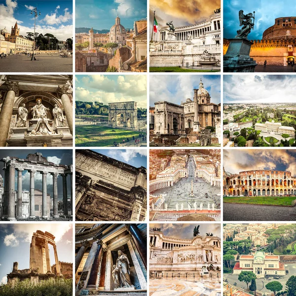 ローマの観光スポットのコラージュ — ストック写真