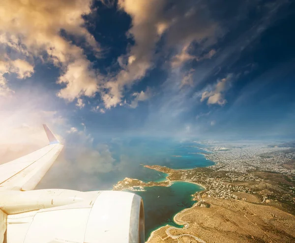 Landscape from the flying plane at sunset — Stock Photo, Image