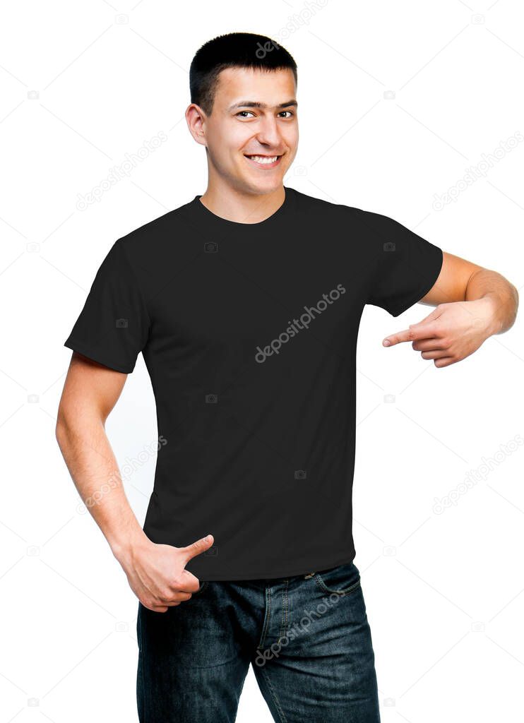 young man in black t shirt