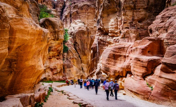 Grupp av turister på väg i Petra — Stockfoto