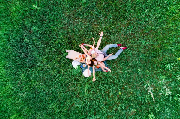 Yeşil çimlerin üzerinde pizzayla piknik — Stok fotoğraf