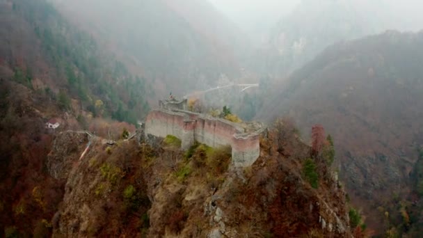 Poenari Citadel midden in de natuur — Stockvideo