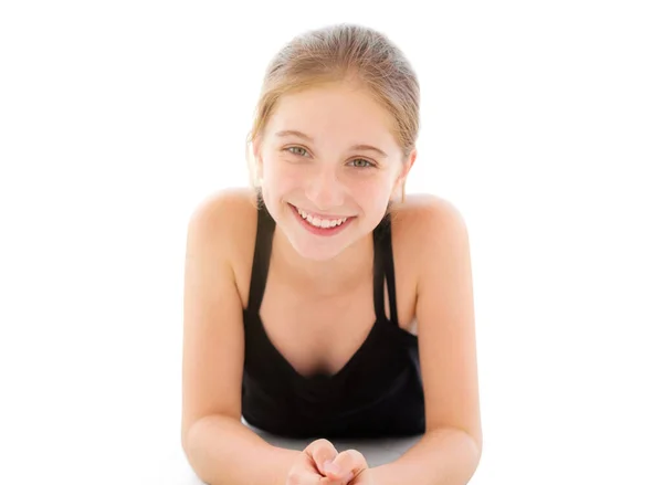 Cute teenager girl lying on a floor — Stock Photo, Image