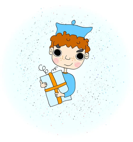 Illustration of a Boy Holding a Gift in a beautifully — стоковый вектор