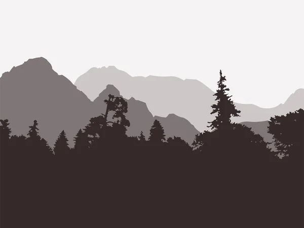 Vue panoramique sur la forêt et les montagnes — Image vectorielle