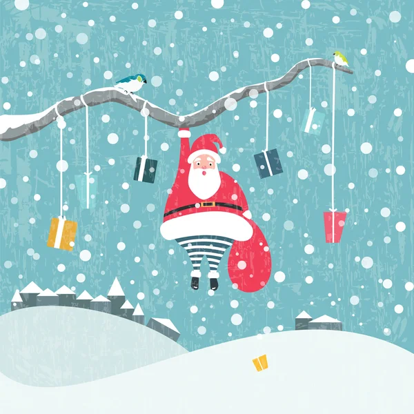 Santa Claus hanging on tree branch — ストックベクタ