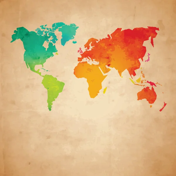 高齢紙テクスチャ上のベクトル世界地図 — ストックベクタ
