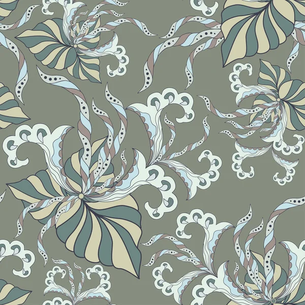 Textura sin costuras con flores ornamentadas y hojas — Vector de stock