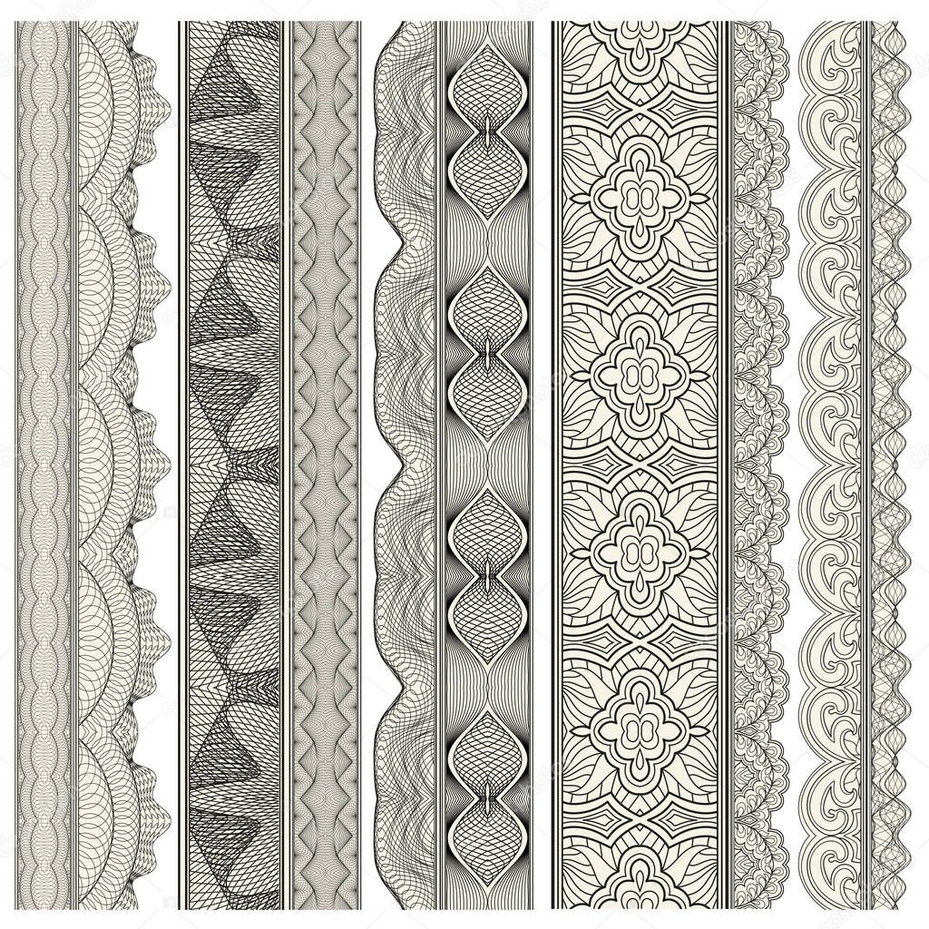 Set of ornamental borders for covers, certificates or diplomas. Seamless borders, dividers and frames in arabesque, vintage style. 