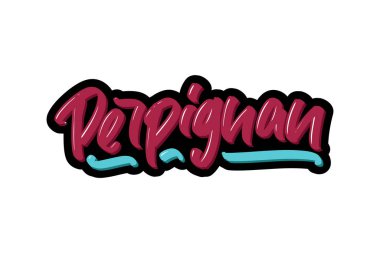 Perpignan, Fransa 'nın işçisi modern fırça harfleri çizdi. Web sayfası, baskı ve reklamcılık için vektör illüstrasyon logo metni.