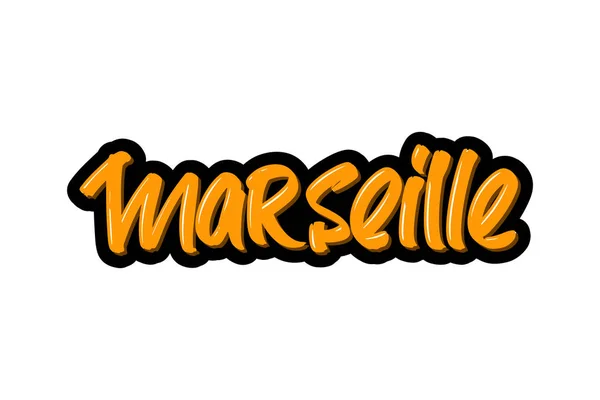 Marseille, Francie Město ručně kreslil moderní kartáčové písmo. Text loga vektorové ilustrace pro webovou stránku, tisk a reklamu — Stockový vektor