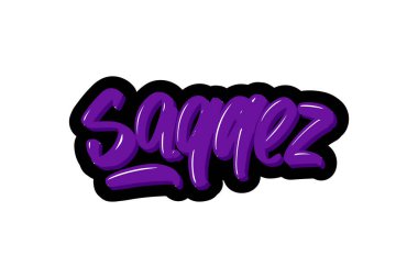 Saqqez logo metni. Beyaz arkaplana el çiziminin vektör illüstrasyonu.