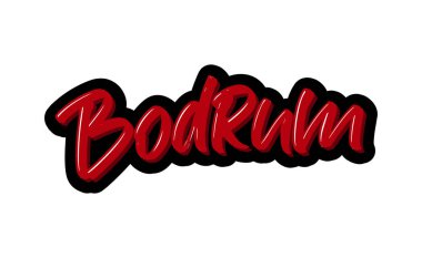 Bodrum, Türkiye şehir logosu metni. Beyaz arkaplana el çiziminin vektör illüstrasyonu.