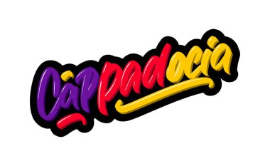 Kapadokya logo mesajı. Beyaz arkaplana el çiziminin vektör illüstrasyonu.