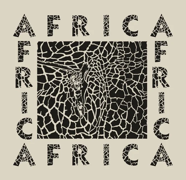 Negro Ilustración Patrón Fondo Jirafa Pieles Cabezas Texto África — Vector de stock