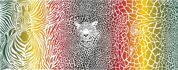 ゼブラ ヒョウ キリンを使ったカラーイラストパターンの背景 — ストックベクタ