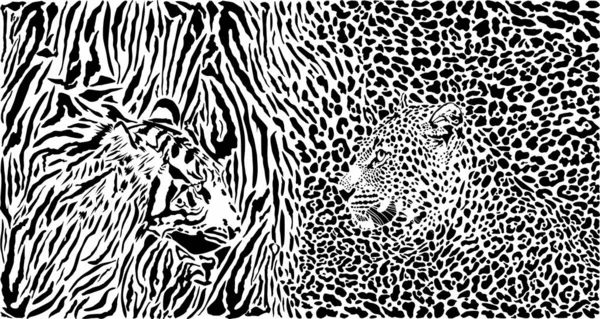 Vektor Illustration Muster Hintergrund Tiger Und Leopardenfelle — Stockvektor