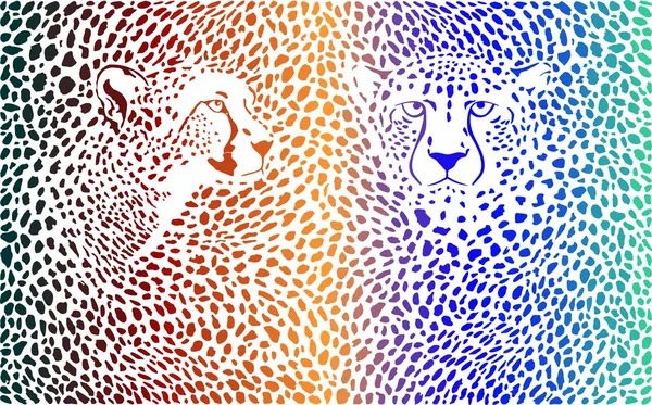 Vector Illustratie Kleur Achtergrond Cheeta Huiden Met Twee Hoofden — Stockvector