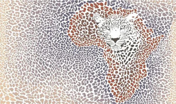 Vector Ilustração Leopardo Pele Rosto Com África Mapa — Vetor de Stock
