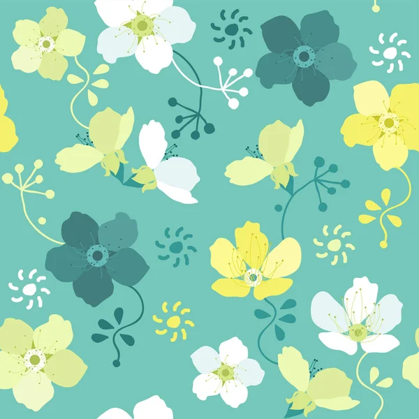 Vector seamless floral pattern with colorful flowers — Stock Vector